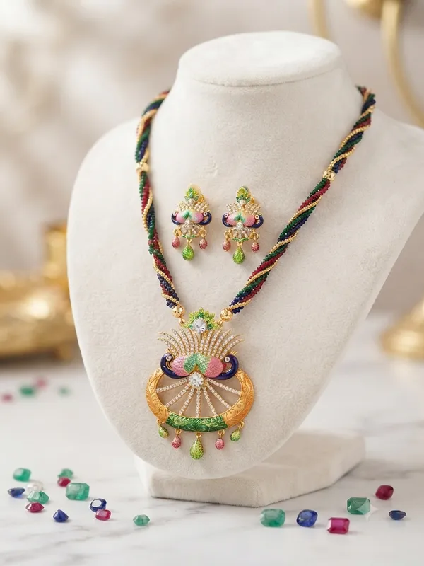 Royal_Multicolor_couple_Peacock_figure_Enamel_Painted_Premium_Pendant_Necklace_with_mala_and_studds_
