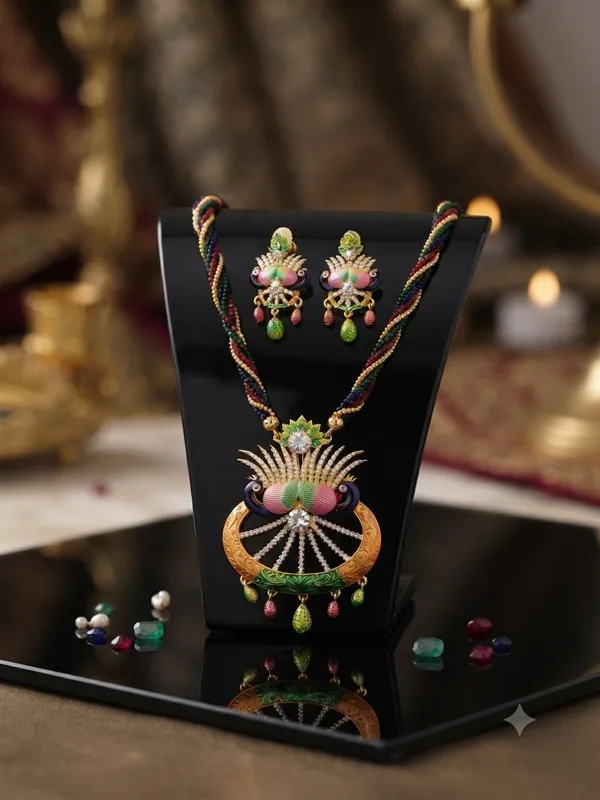 Royal_Multicolor_couple_Peacock_figure_Enamel_Painted_Premium_Pendant_Necklace_with_mala_and_studds_
