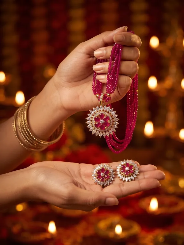 Royal_Ruby_&_Diamond_Floral_Pendant_with_Twisted_Beaded_Mala_&_Matching_Earrings_|_Gold-Tone_Ethnic_Fashion_Jewellery_Set_for_Womenh
