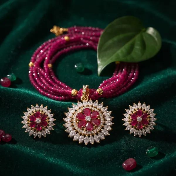 Royal_Ruby_&_Diamond_Floral_Pendant_with_Twisted_Beaded_Mala_&_Matching_Earrings_|_Gold-Tone_Ethnic_Fashion_Jewellery_Set_for_Womenh