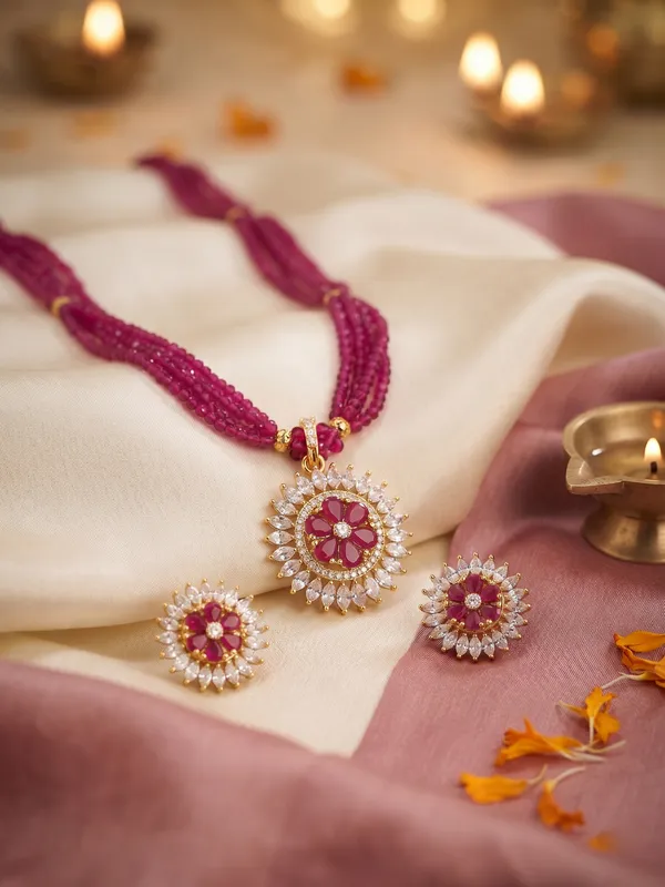 Royal_Ruby_&_Diamond_Floral_Pendant_with_Twisted_Beaded_Mala_&_Matching_Earrings_|_Gold-Tone_Ethnic_Fashion_Jewellery_Set_for_Womenh
