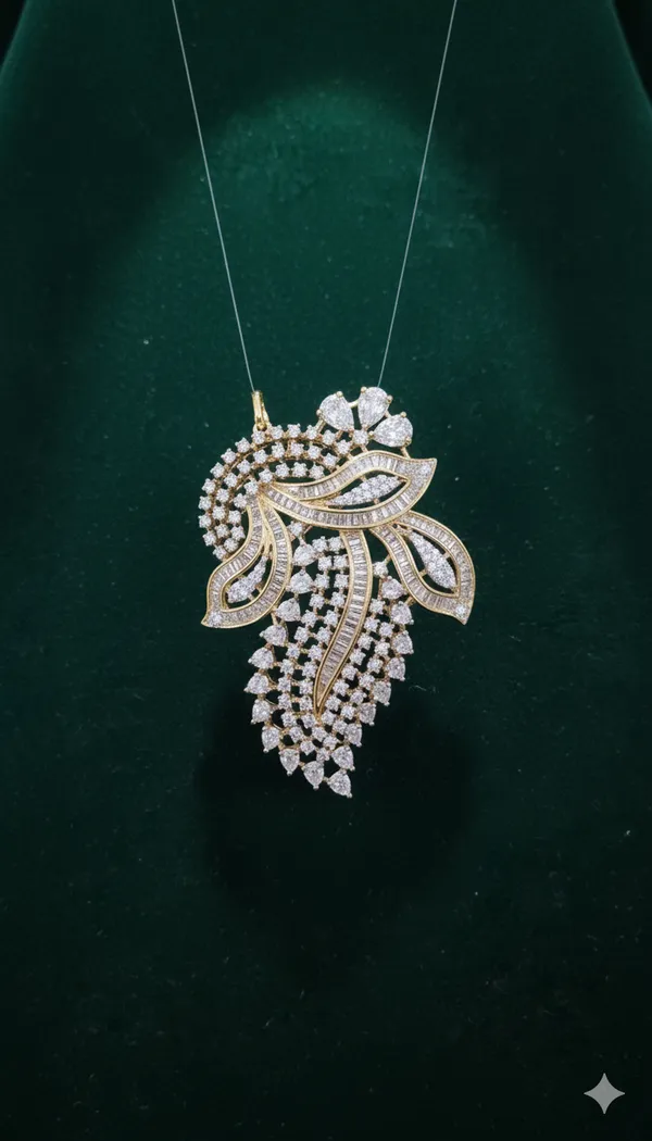 Gold_Plated_Brocket_American_Diamond_Pendant_with_Rhodium_Chain_and_Stud_Earrings