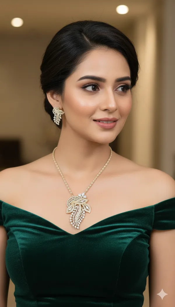 Gold_Plated_Brocket_American_Diamond_Pendant_with_Rhodium_Chain_and_Stud_Earrings