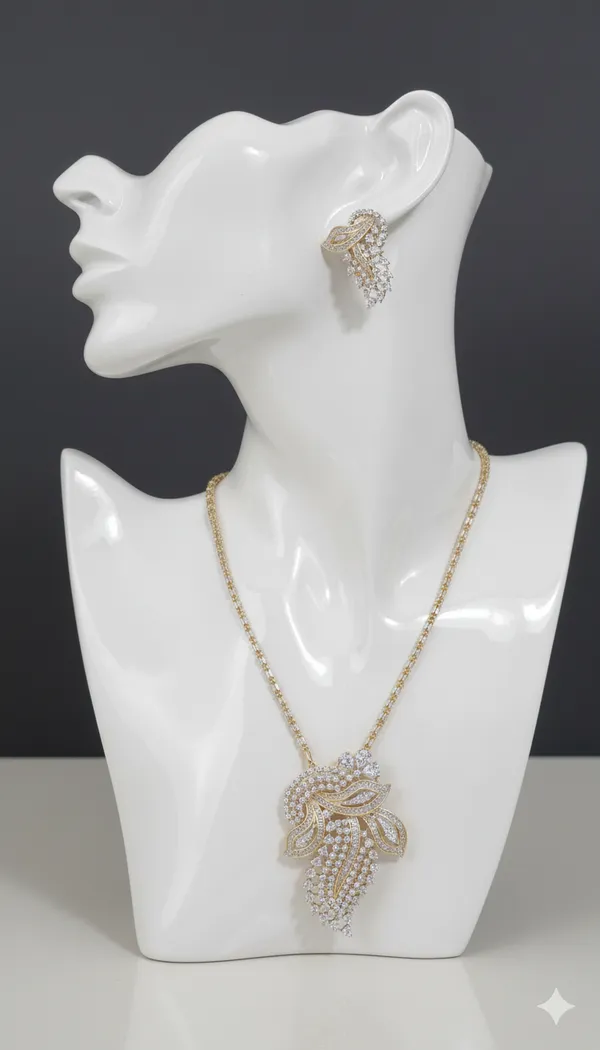 Gold_Plated_Brocket_American_Diamond_Pendant_with_Rhodium_Chain_and_Stud_Earrings