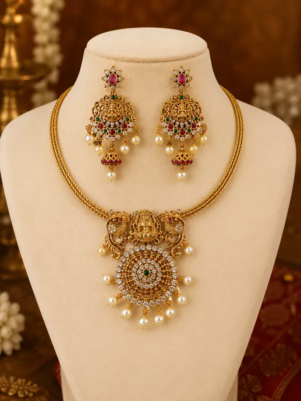 Sri_Mahalakshmi_Heritage_Temple_Necklace_Set_|_Antique_Gold-Plated_South_Indian_Bridal_Jewellery_with_CZ,_Ruby,_Emerald_&_Pearl