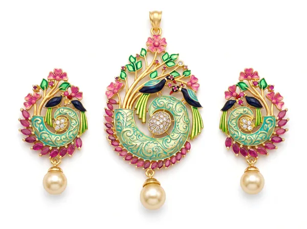 Turquoise_Pink_Floral_Pendant_Set_with_Earrings_|_MAS_JEWELLERS