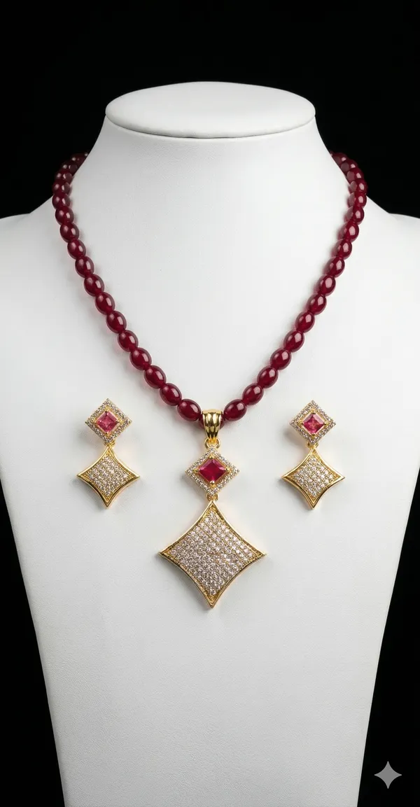 Red_American_Diamond_Pendant_Set_with_Earrings_|_for_Women