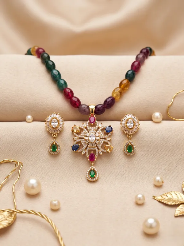 Navratna-Inspired_Multi-Color_Bead_Necklace_Set_with_American_Diamond_Snowflake_Pendant