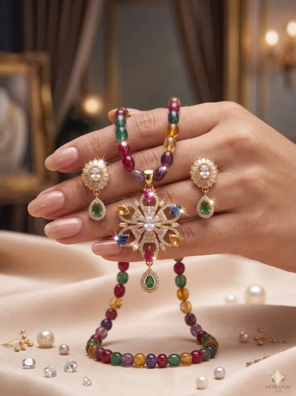 Navratna-Inspired_Multi-Color_Bead_Necklace_Set_with_American_Diamond_Snowflake_Pendant