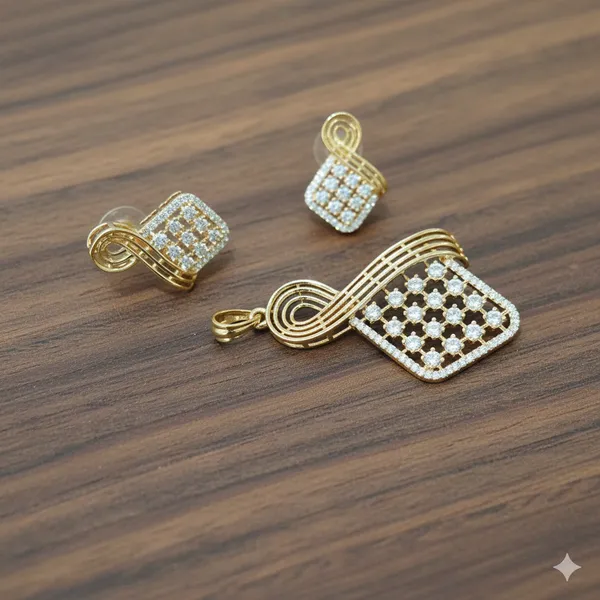 Two-Tone_Lattice-Work_/_Woven_Pattern_Diamond-Look_Pendant_Set