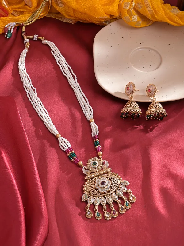 Multicolor_Copper_Brass_Beads_Meenakari_Necklace_With_1_Pair_Of_Jhumkas_For_Women