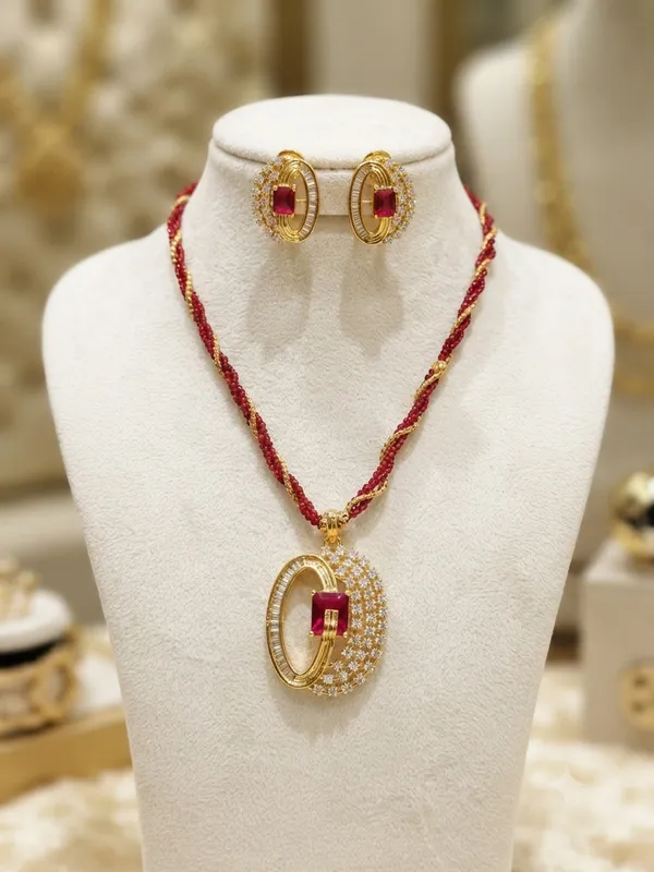 Red_&_Gold_Twisted_Mala_with_Ruby-Style_Pendant_&_Matching_Earrings_–_Premium_Fashion_Jewellery_Set
