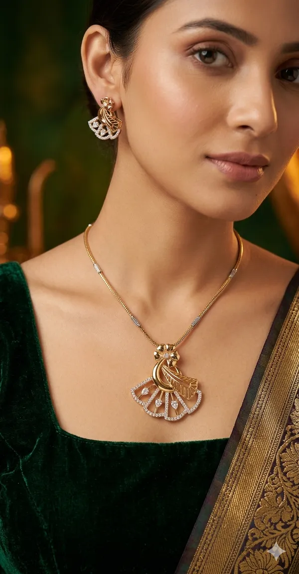 Two-Tone_Lattice-Work_/_Woven_Pattern_Diamond-Look_Pendant_Set_with_exclusive_2_toned_chain