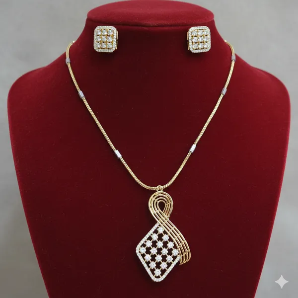 Gold_Plated_Brocket_American_Diamond_Pendant_with_Rhodium_Chain_and_Stud_Earrings