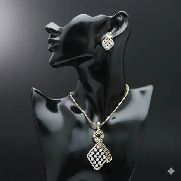 Gold_Plated_Brocket_American_Diamond_Pendant_with_Rhodium_Chain_and_Stud_Earrings