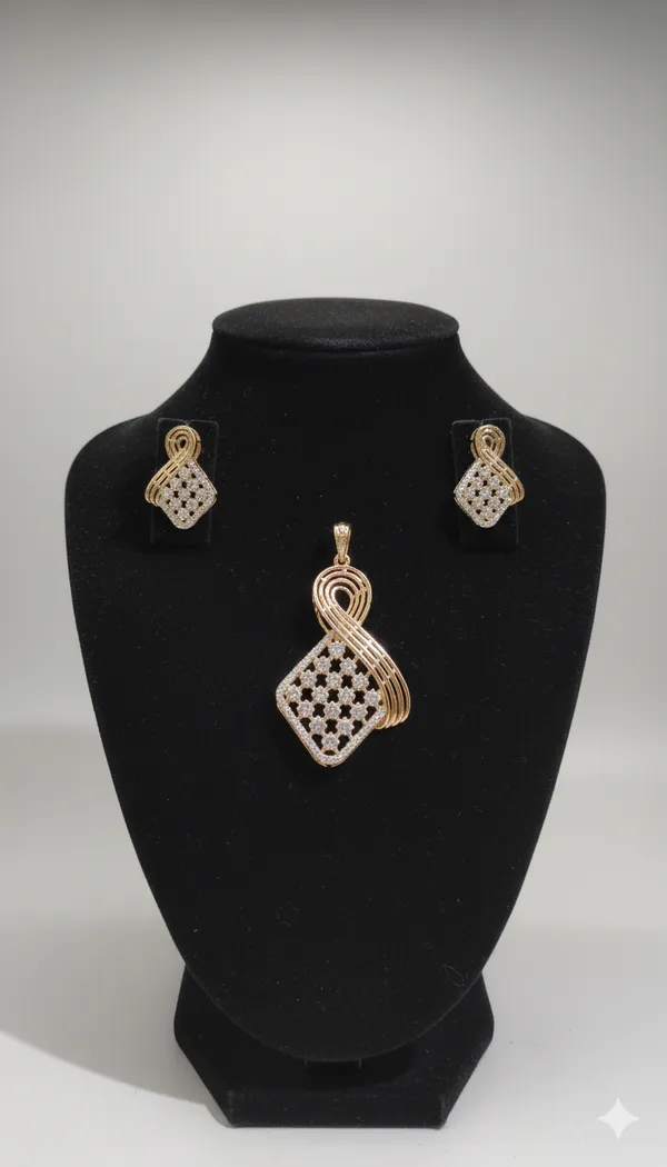 Gold_Plated_Brocket_American_Diamond_Pendant_with_Rhodium_Chain_and_Stud_Earrings