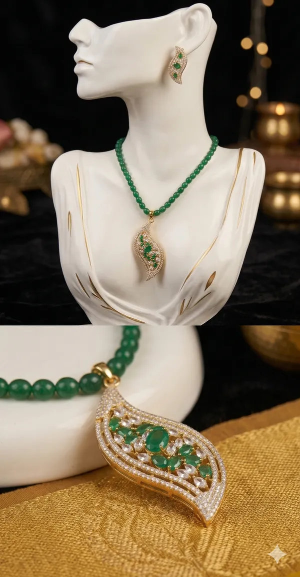 Green_American-Diamond_Cubic-Zirconia_Pendant_Set_With_1_Pair_Of_Studs_For_Women