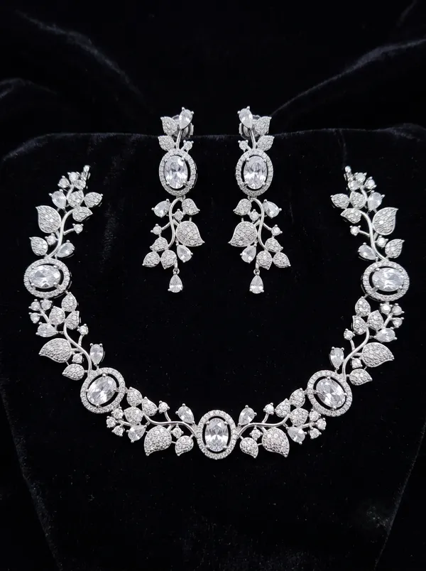 White_Transparent_Doublet_American_Diamond_Highly_Trendy_Nature_inspiring_pattern_Necklace_with_Earring_Set_for_Women