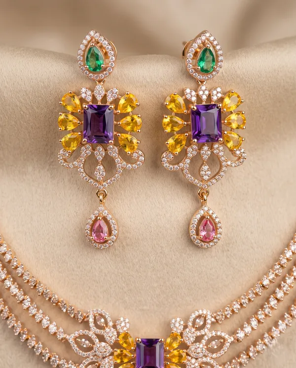 Rose_Gold_Plated_Multicolor_Cubic_Zirconia_AD_Stone_Choker_Necklace_Set_with_Earrings_for_Women_&_Girls_|_Partywear_/_Wedding_Jewellery_Set