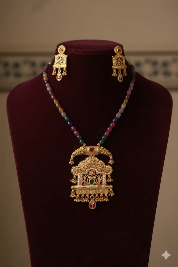 Multicolor_temple_pattern_Copper_Brass_Beads_Meenakari_Necklace_With_1_Pair_Of_earings_For_Women