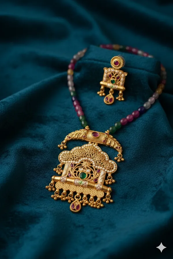 Multicolor_temple_pattern_Copper_Brass_Beads_Meenakari_Necklace_With_1_Pair_Of_earings_For_Women