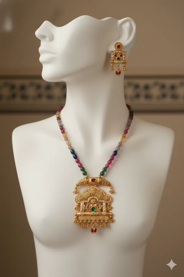 Multicolor_temple_pattern_Copper_Brass_Beads_Meenakari_Necklace_With_1_Pair_Of_earings_For_Women