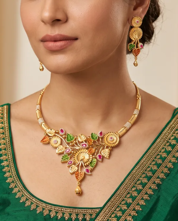 Premium_Gold-Plated_Multicolour_Leaf_&__Floral_Necklace_Set