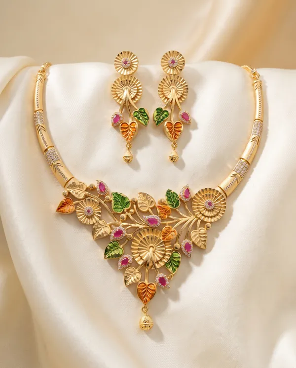 Premium_Gold-Plated_Multicolour_Leaf_&__Floral_Necklace_Set