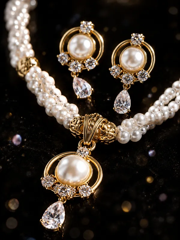 Premium_White_Pearl_Beaded_Necklace_with_CZ_Pendant_&_Matching_Earrings_