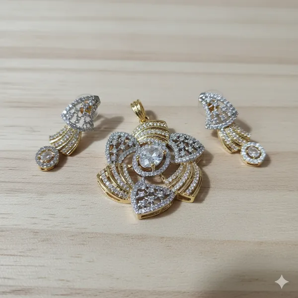 Two-Tone_Designer_Statement_Pendant_Set_with_Baguette_and_Round_Cut_CZ_Stones