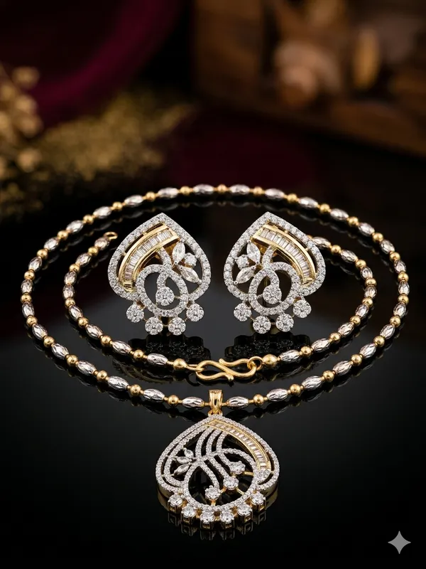 Two-Tone_Designer_Statement_Pendant_Set_with_Baguette_and_Round_Cut_CZ_Stones