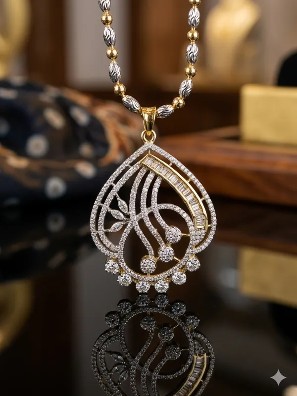 Two-Tone_Designer_Statement_Pendant_Set_with_Baguette_and_Round_Cut_CZ_Stones