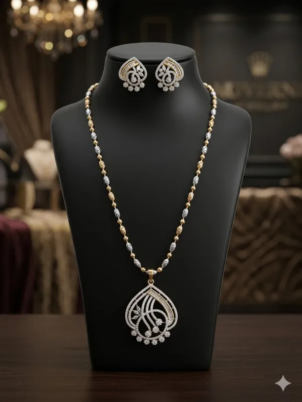 Two-Tone_Designer_Statement_Pendant_Set_with_Baguette_and_Round_Cut_CZ_Stones