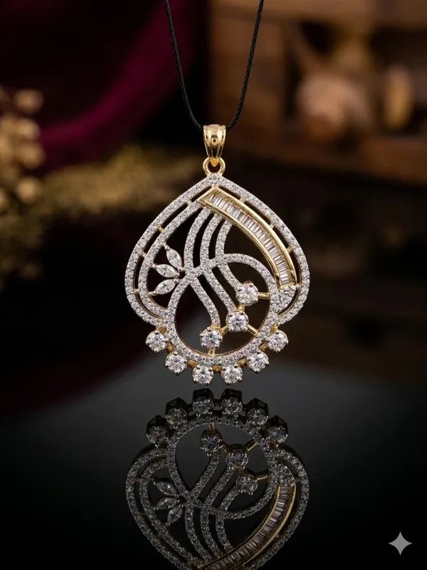 Two-Tone_Designer_Statement_Pendant_Set_with_Baguette_and_Round_Cut_CZ_Stones