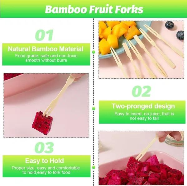 200Pcs_Disposable_Bamboo_Wooden_Fruit_Canape_Forks_Bamboo_Party_Two_Prongs_Fruit_Picks_Bluntend_Cocktail�?¯_Pack_Of_150_Forks