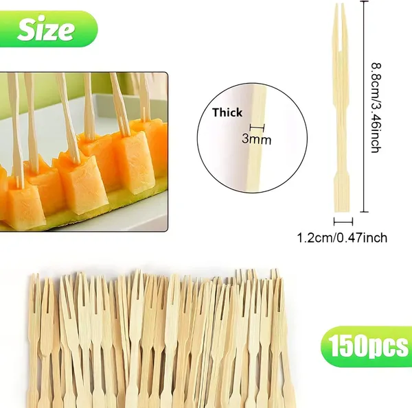 200Pcs_Disposable_Bamboo_Wooden_Fruit_Canape_Forks_Bamboo_Party_Two_Prongs_Fruit_Picks_Bluntend_Cocktail�?¯_Pack_Of_150_Forks
