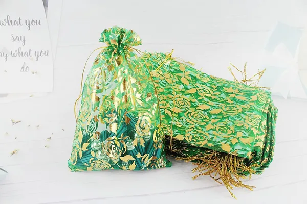 DNY_�??_100_Pcs_Potli_Bags,_Organza_Pouches_4x6_inches_with_Drawstring_Small_Potli_Bags_for_Return_Gifts_for_Wedding|_Party_|Baby_Shower|_Dry_Fruit_Pouches_(GREEN_FLOWER)�?�