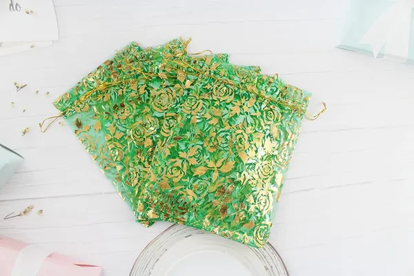 DNY_�??_100_Pcs_Potli_Bags,_Organza_Pouches_4x6_inches_with_Drawstring_Small_Potli_Bags_for_Return_Gifts_for_Wedding|_Party_|Baby_Shower|_Dry_Fruit_Pouches_(GREEN_FLOWER)�?�