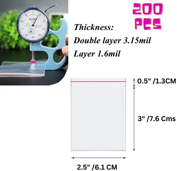 Classic_Eco_Friendly_Bags_2.5"_X_3.5"_Small_Ziplock_Plastic_Bags,_200Pcs_Reusable_Clear_Storage_Bags_For_Seeds,_Jewellery,_Samples,_Coins,_Pills,_Snacks