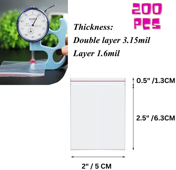 Classic_Eco_Friendly_Bags_2"_X_3"_Small_Ziplock_Plastic_Bags,_200Pcs_Reusable_Clear_Storage_Bags_For_Seeds,_Jewellery,_Samples,_Coins,_Pills,_Snacks_(2"X3")