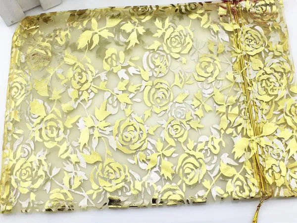 DNY_�??_50_Pcs_Potli_Bags,_Organza_Pouches_7X9_Inches_with_Drawstring_Small_Potli_Bags_for_Return_Gifts_for_Wedding|_Party_|Baby_Shower|_Dry_Fruit_Pouches_(Gold_Flower)
