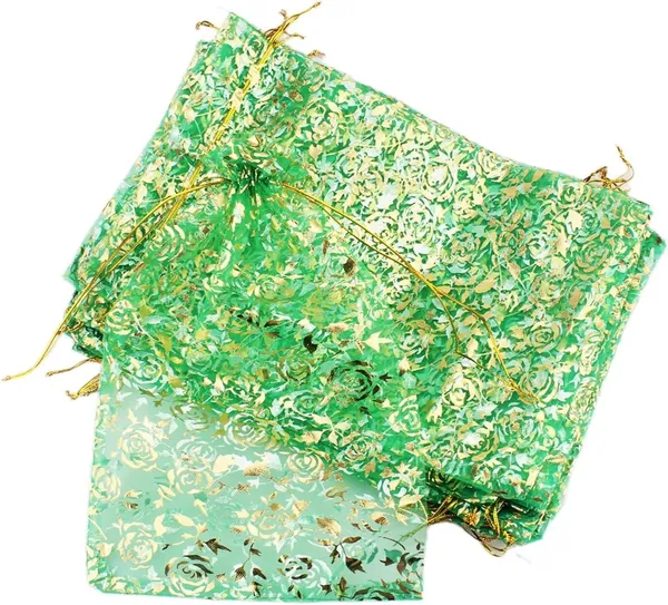 50_Pcs_Potli_Bags,_Organza_Pouches_With_Drawstring_Small_Potli_Bags_For_Return_Gifts_For_Wedding|_Party_|Baby_Shower|_Dry_Fruit_Pouches_(Green_Flower)