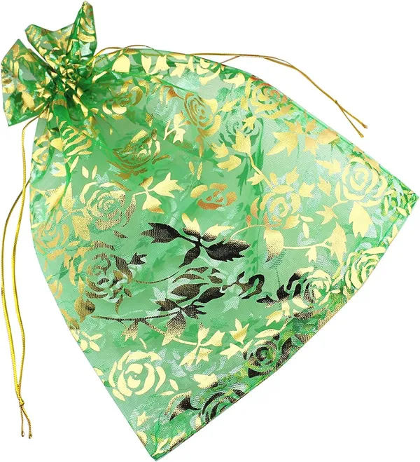 50_Pcs_Potli_Bags,_Organza_Pouches_With_Drawstring_Small_Potli_Bags_For_Return_Gifts_For_Wedding|_Party_|Baby_Shower|_Dry_Fruit_Pouches_(Green_Flower)