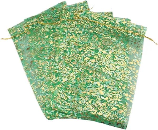 50_Pcs_Potli_Bags,_Organza_Pouches_With_Drawstring_Small_Potli_Bags_For_Return_Gifts_For_Wedding|_Party_|Baby_Shower|_Dry_Fruit_Pouches_(Green_Flower)