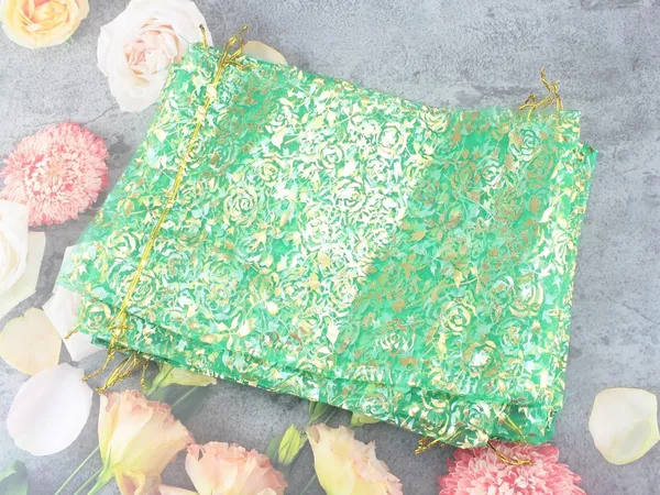 50_Pcs_Potli_Bags,_Organza_Pouches_With_Drawstring_Small_Potli_Bags_For_Return_Gifts_For_Wedding|_Party_|Baby_Shower|_Dry_Fruit_Pouches_(Green_Flower)