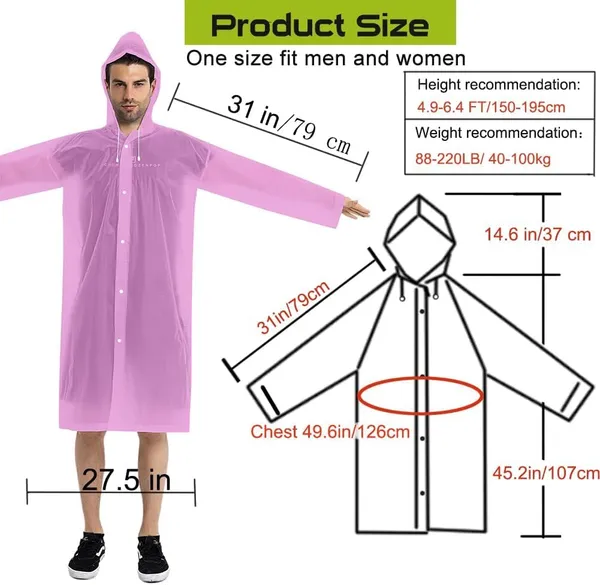 DNY_Rain_Coats_-_Reusable_EVA_Rain_Ponchos_for_Adults_Rain_Jackets_Raincoats_for_Men_&_Women_(Pink)