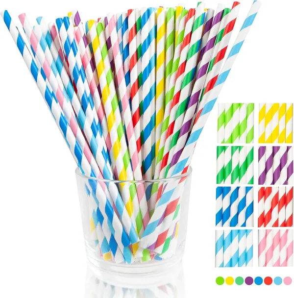 DNY_Paper_Drinking_Straws_(100_Pack)_Assorted_Biodegradable_Strong_for_Kids,_Party,_Juice,_Milkshake_Reusable_Straws