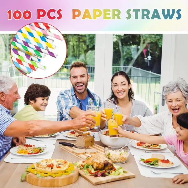 DNY_Paper_Drinking_Straws_(100_Pack)_Assorted_Biodegradable_Strong_for_Kids,_Party,_Juice,_Milkshake_Reusable_Straws