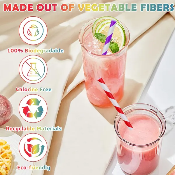 DNY_Paper_Drinking_Straws_(100_Pack)_Assorted_Biodegradable_Strong_for_Kids,_Party,_Juice,_Milkshake_Reusable_Straws