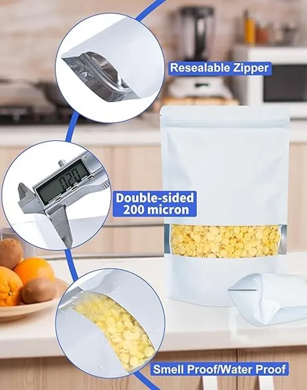 CLassiC_Eco_Friendly_Bags_Waterproof,_Leakproof,_Airtight_Multi-Purpose_Storage_with_Top_Notch_|_Reusable_Zip_Lock_Stand_Up_Pouches_|_White_(20,_250_Grams)
